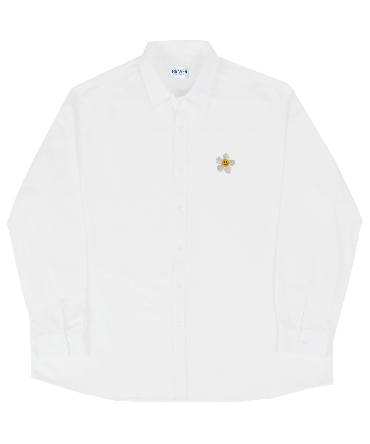 【GRAVER】Dot Smile Embroidery White Clip Overfit Shirt MUSINSA | GRAVER [UNISEX] Flower dot embroidery overfit