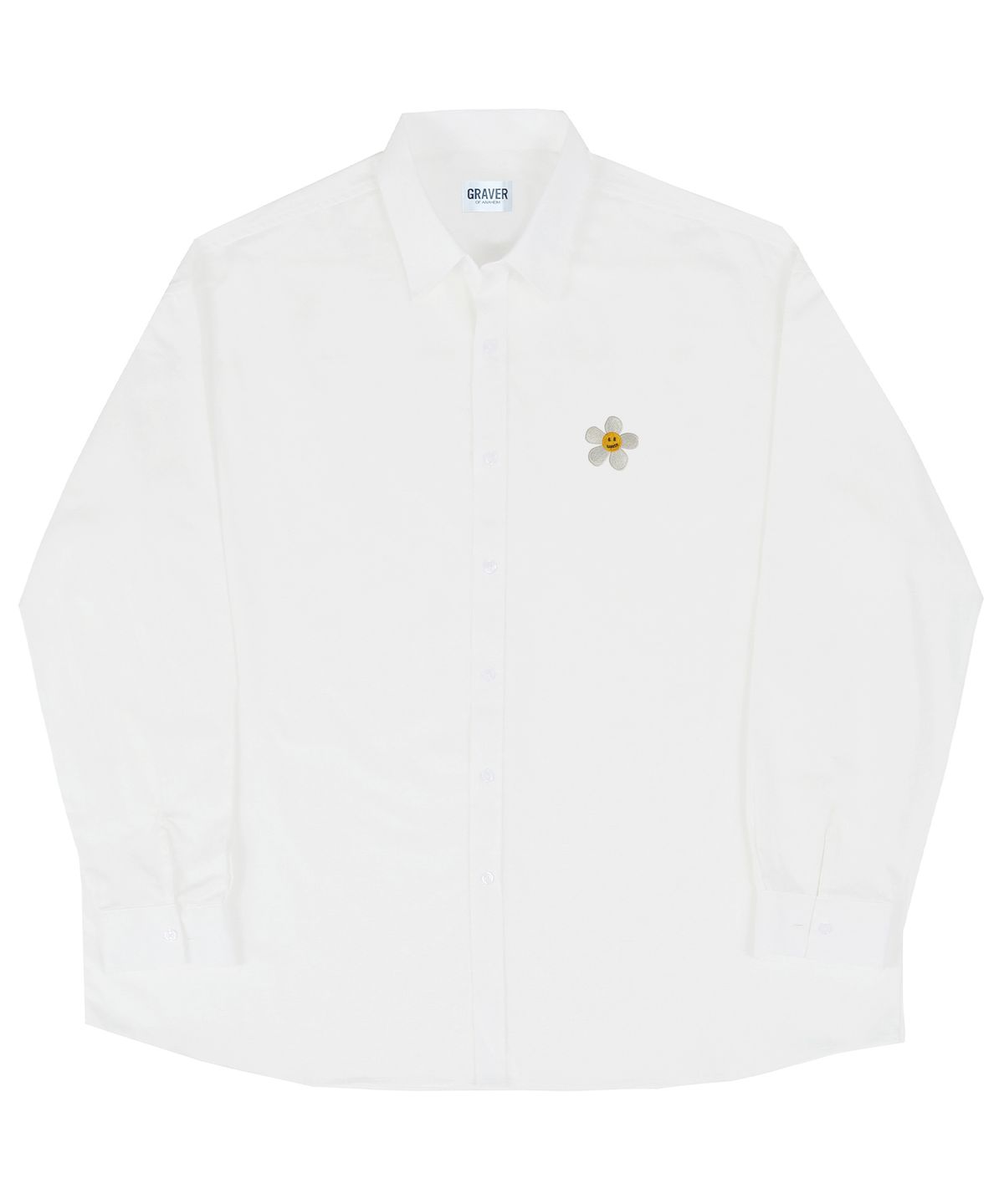 그레이버(GRAVER) [UNISEX]플라워도트 자수 오버핏 셔츠_화이트