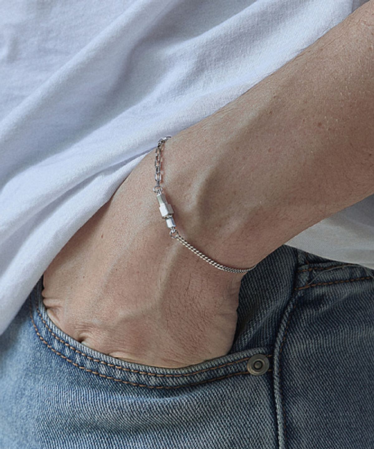 에이지47(AG47) [silver925] stick bracelet hexagon chain mix silver