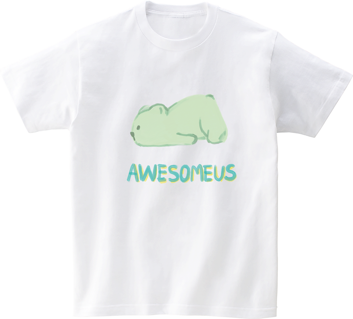 어썸어스(AWESOMEUS) (23SS)Lying down Bear 로고 그린 반팔 티셔츠 화이트
