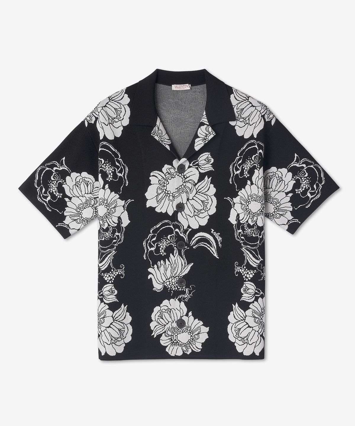 발렌티노(VALENTINO) 비스코스 폴로 셔츠 - 블랙:아이보리 / XV0KP01I8GT7M1