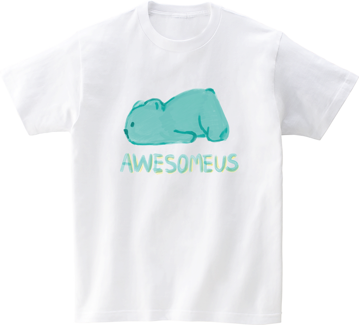 어썸어스(AWESOMEUS) (23SS)Lying down Bear 로고 민트 반팔 티셔츠 화이트