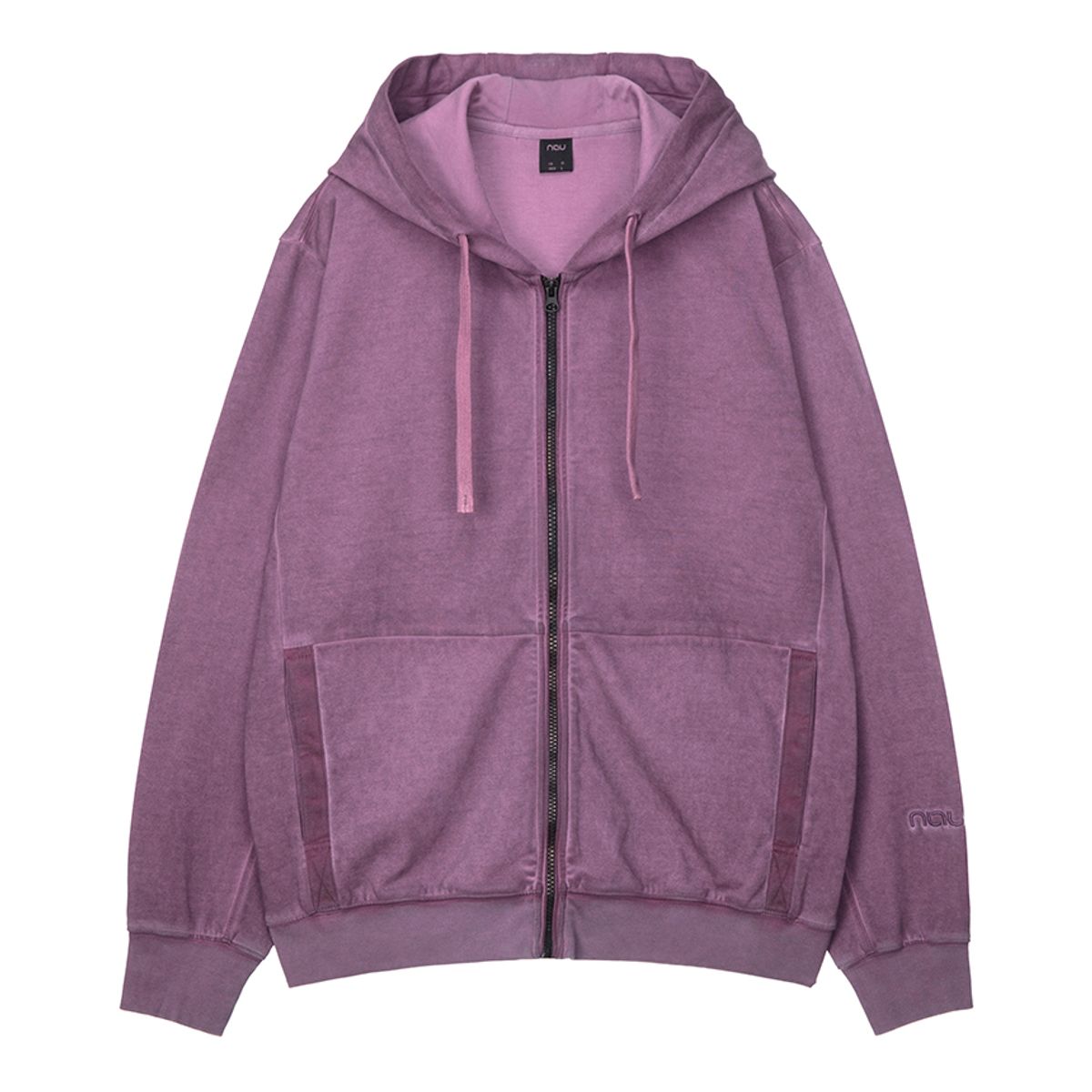 나우(nau) 가먼트다잉 면 테잎 포켓 스웻 후드 집업 Violet