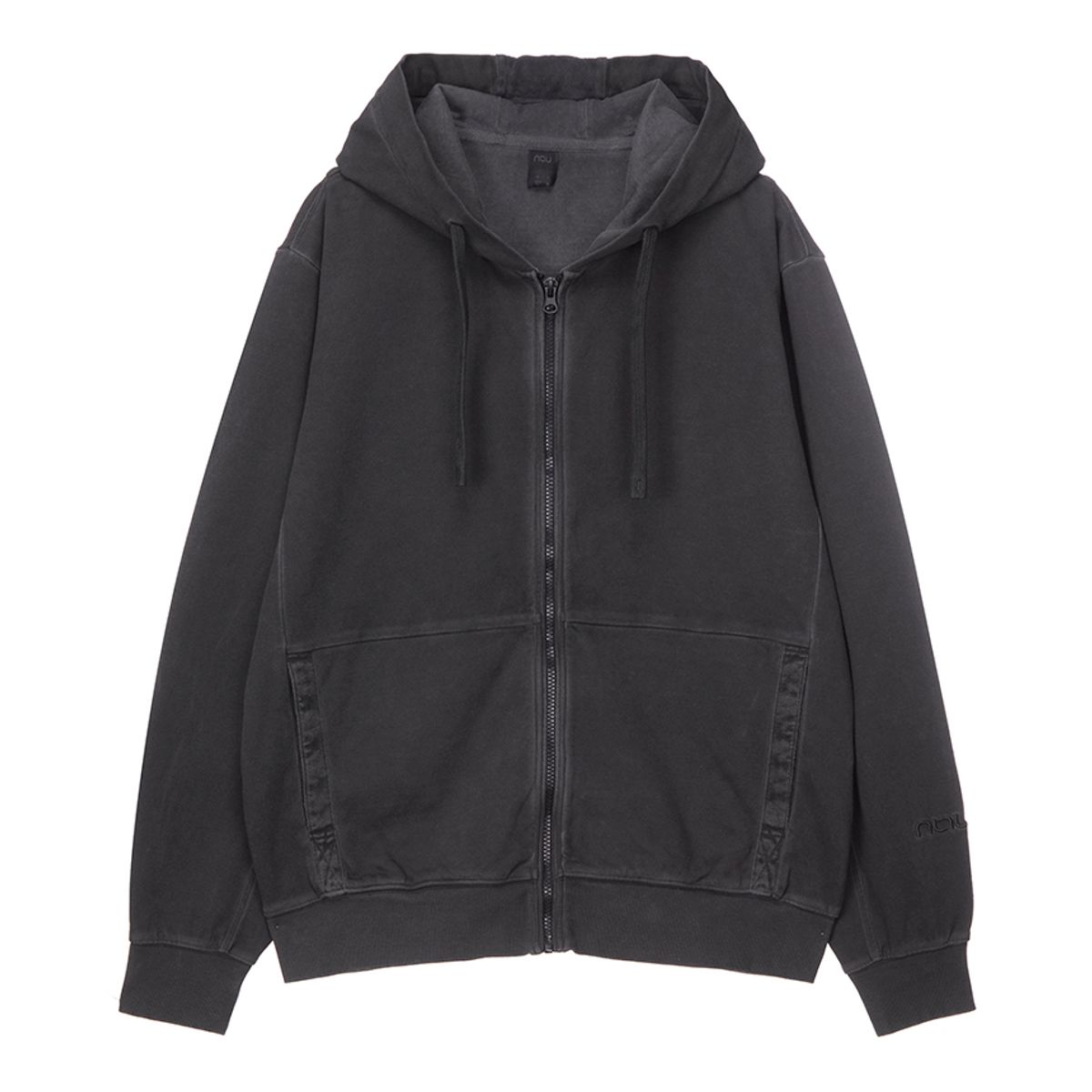 나우(nau) 가먼트다잉 면 테잎 포켓 스웻 후드 집업 Dark Gray