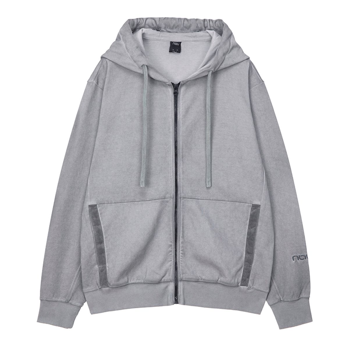 나우(nau) 가먼트다잉 면 테잎 포켓 스웻 후드 집업 Light Gray
