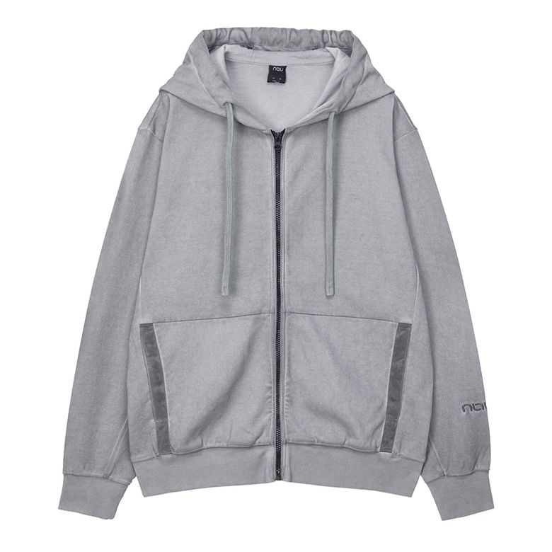 가먼트다잉 면 테잎 포켓 스웻 후드 집업 Light Gray