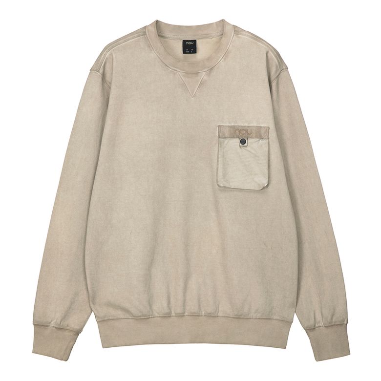 가먼트다잉 립 배색 포켓 스웻 맨투맨 Beige