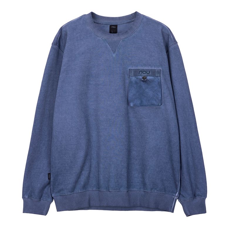 가먼트다잉 립 배색 포켓 스웻 맨투맨 Grayish Blue
