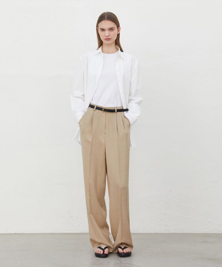 TWILL LINE STITCH PANTS_BEIGE