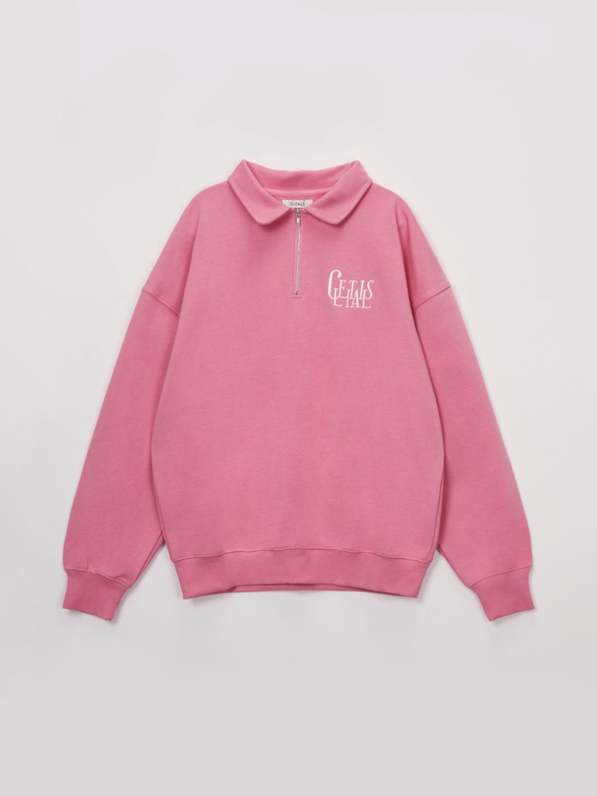 셀리테일즈(CELITAILS) EMBROIDERY HALF ZIP-UP SWEATSHIRT_PINK