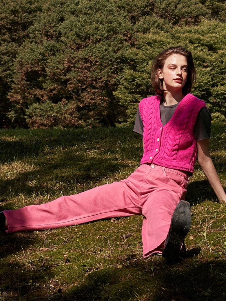 DYEING STRAIGHT DENIM PANTS_PINK