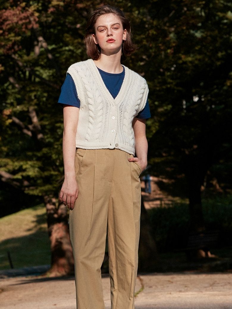 HIGH WAIST TUCK PANTS_OLIVE