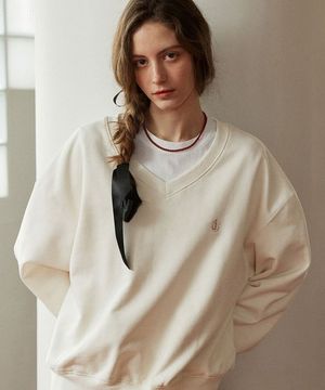 MINI LOGO V-NECK SWEATSHIRT_IVORY