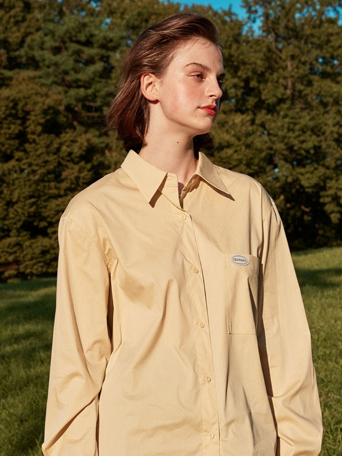 셀리테일즈(CELITAILS) OVERFIT POINT LABEL POCKET SHIRT_YELLOW