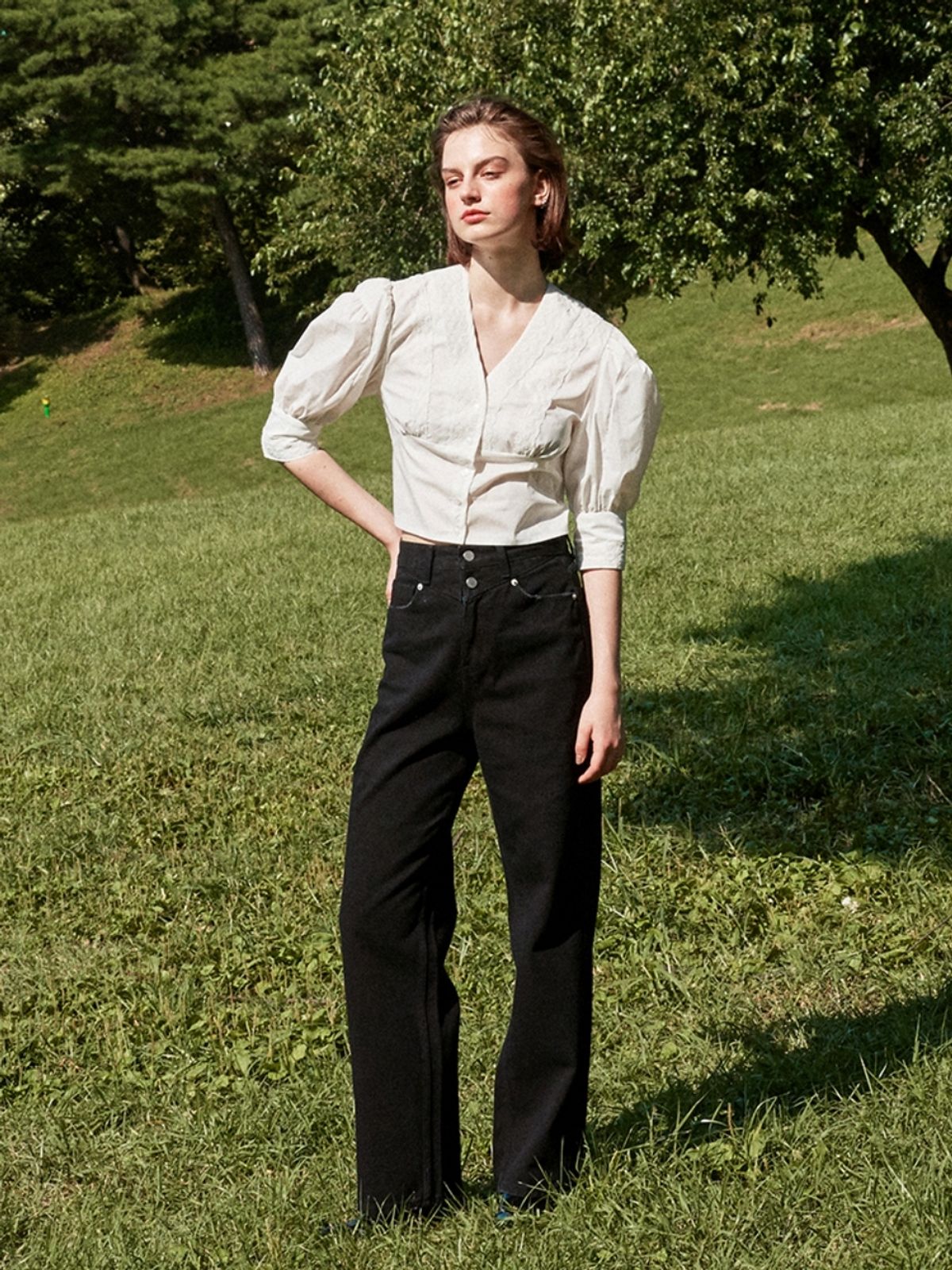 셀리테일즈(CELITAILS) YOKE DETAIL STRAIGHT DENIM PANTS_STRONG BLACK