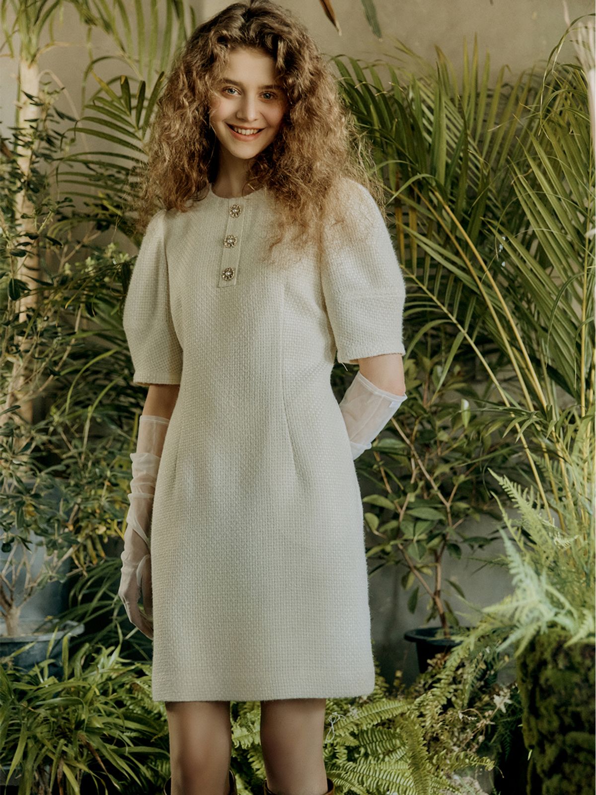 셀리테일즈(CELITAILS) PUFF TWEED DRESS_IVORY
