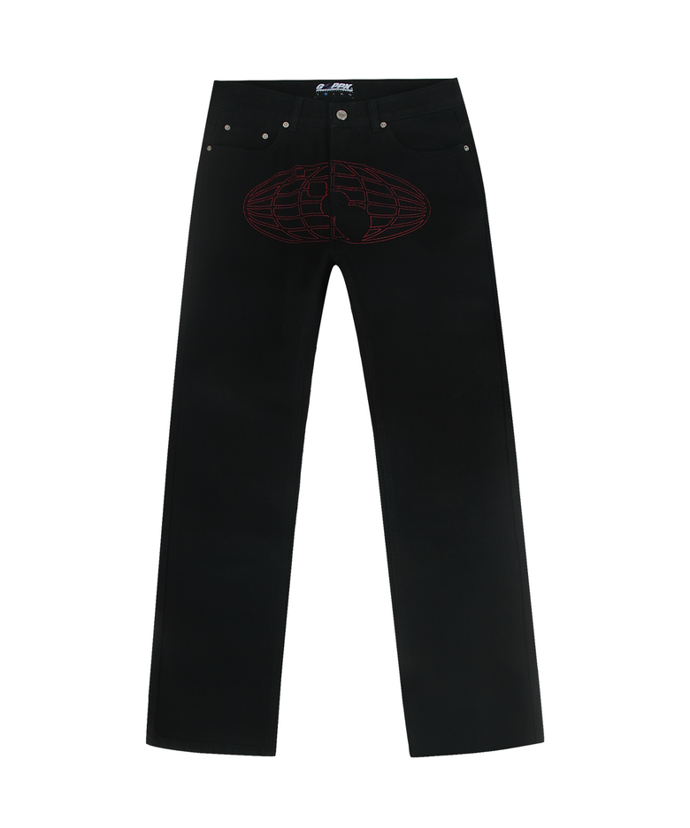 RA Globe Oval Logo Black Jeans_Red Printed