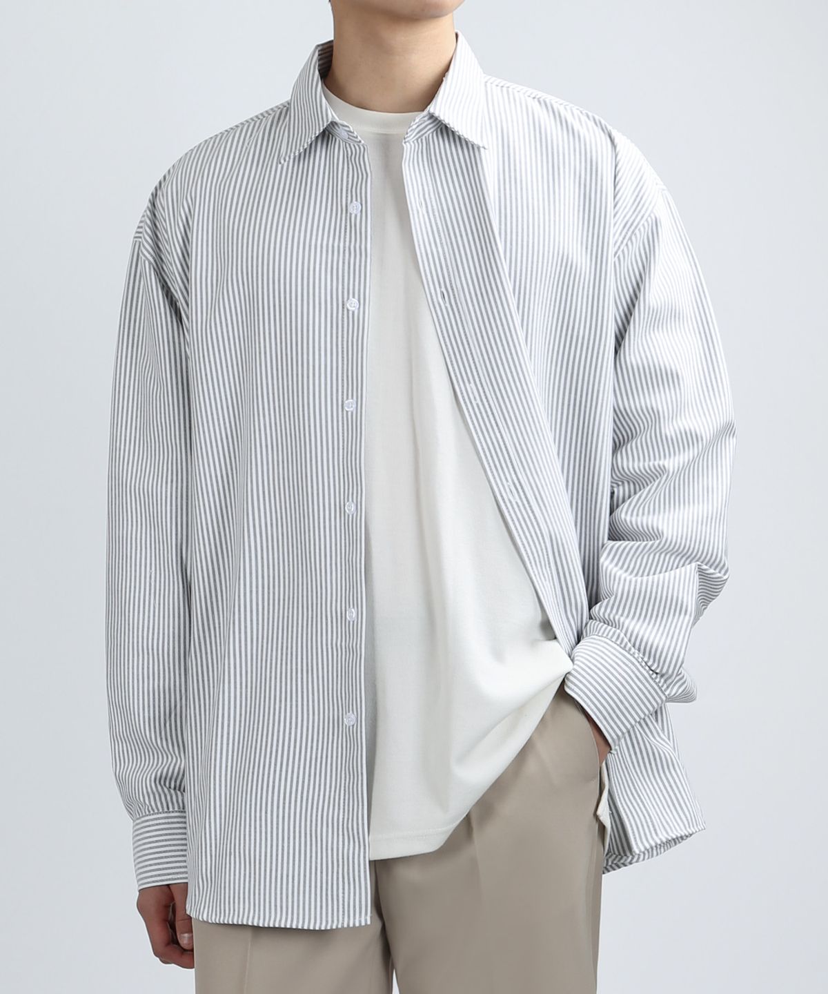 쟈니웨스트(JHONNY WEST) PIPE STRIPE OXFORD SHIRTS (Black/Bar)