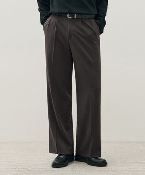 투턱 밴딩 와이드 슬랙스 [DARK BROWN]