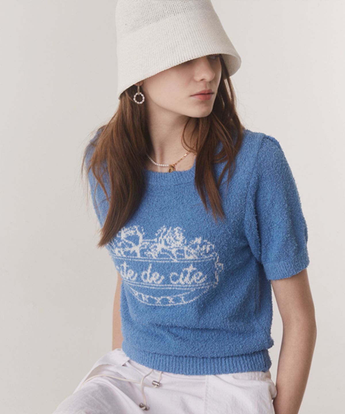 시테드시테(CITE DE CITE) Signature half sleeve floppy knit_BLUE
