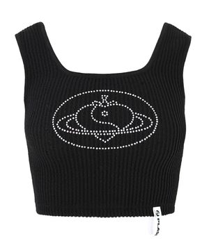 SPACE TOP IN  BLACK x SILVER(크롭 니트 슬리브리스)