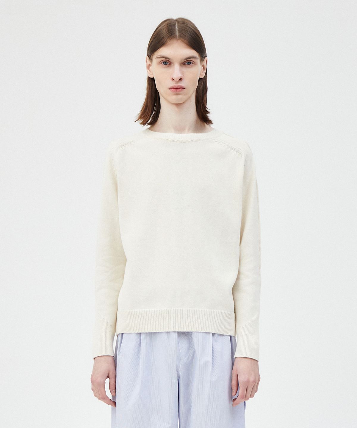윈더(WINDER) PIN TUCK RAGLAN SWEATER - CREAM IVORY