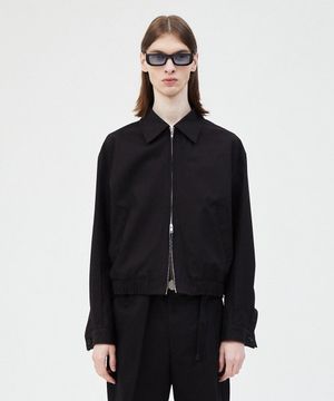 PINCHED COTTON BLOUSON JACKET - BLACK