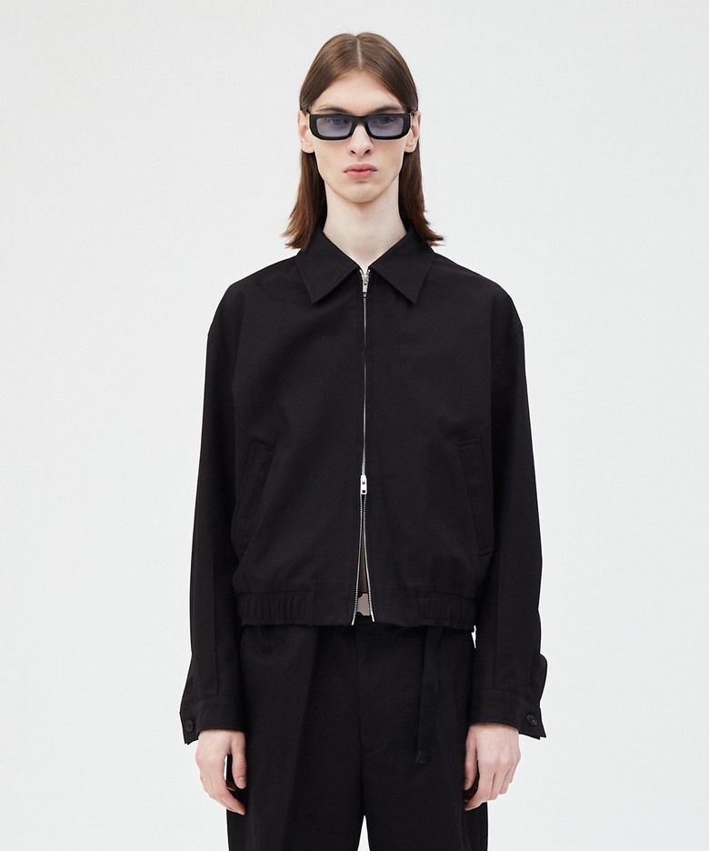PINCHED COTTON BLOUSON JACKET - BLACK
