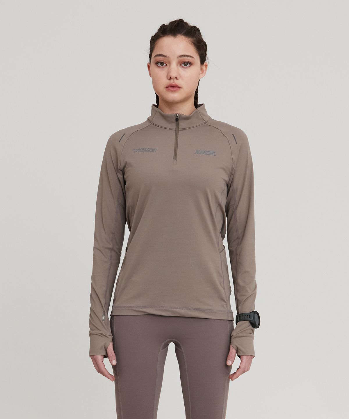 칼렉(KALEG) WOMENS PACER HALF-ZIP T SHIRTS_DARK BIEGE