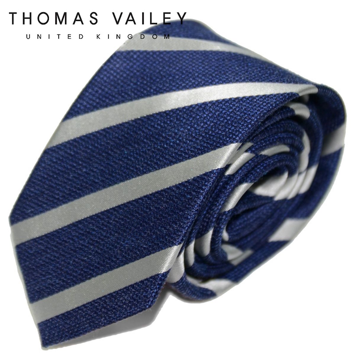 토마스 베일리(THOMAS VAILEY) 실크넥타이-우노 네이비실버 7cm