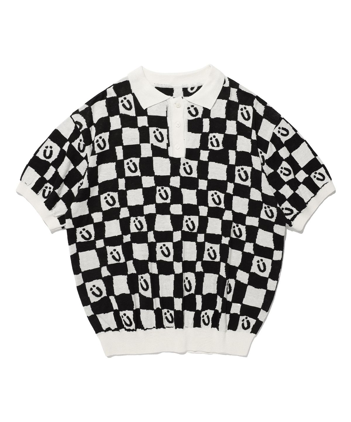 이스트쿤스트(ISTKUNST) CHECKERBOARD SMILEY COLLAR HALF KNIT_BLACK(IK2DMMK641A)