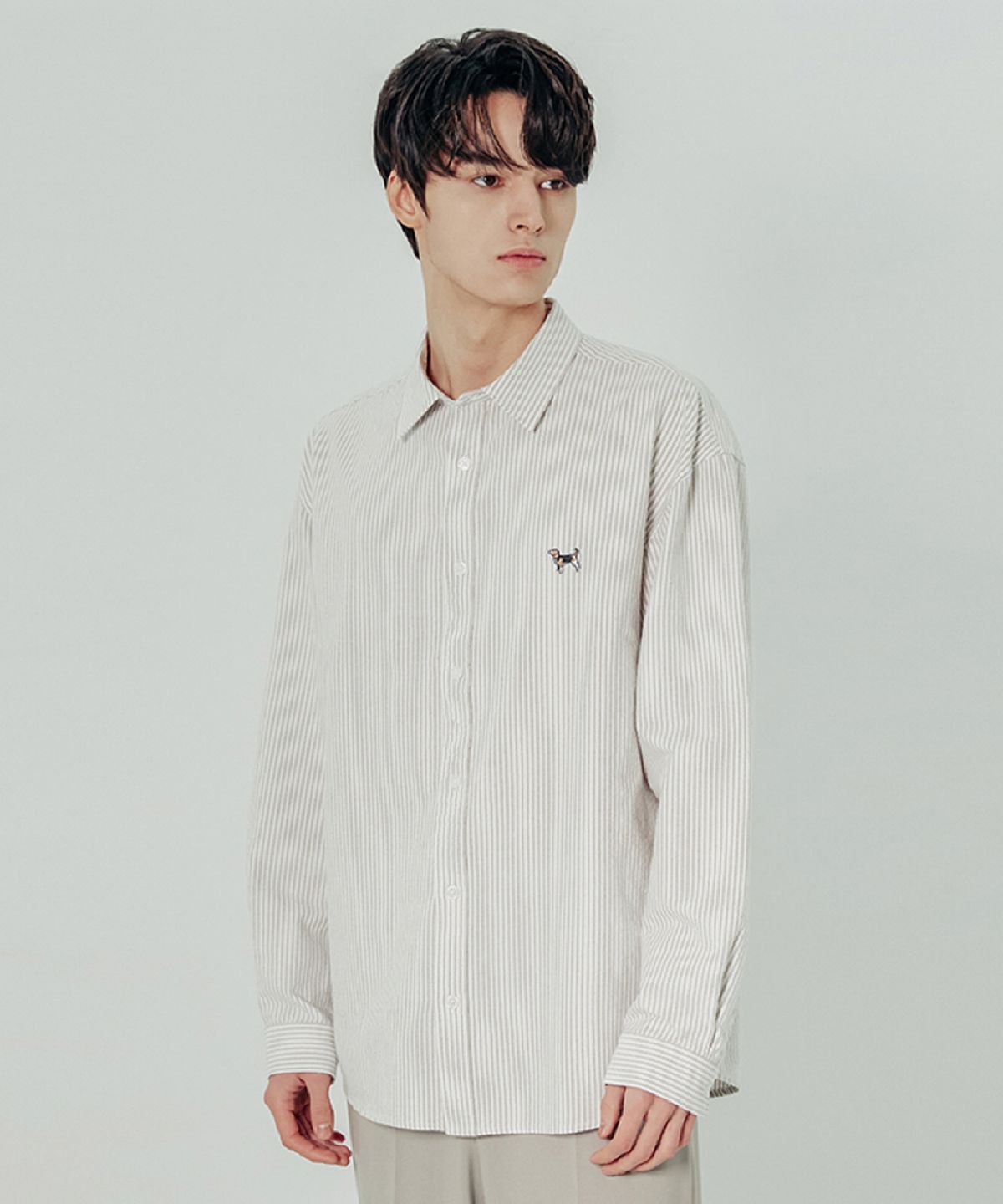 애드호크(ADHOC) 남녀공용 옥스퍼드 셔츠 (LT-GREY) (HZ2LS90_34)
