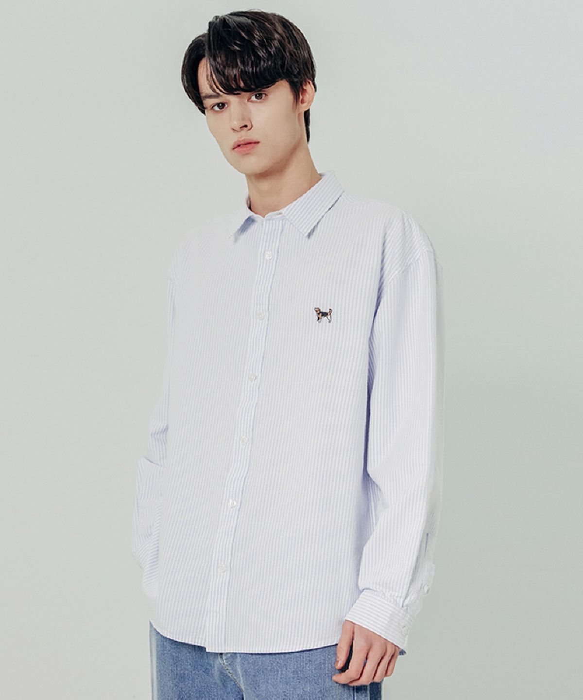 애드호크(ADHOC) 남녀공용 옥스퍼드 셔츠 (LT-BLUE) (HZ2LS90_42)