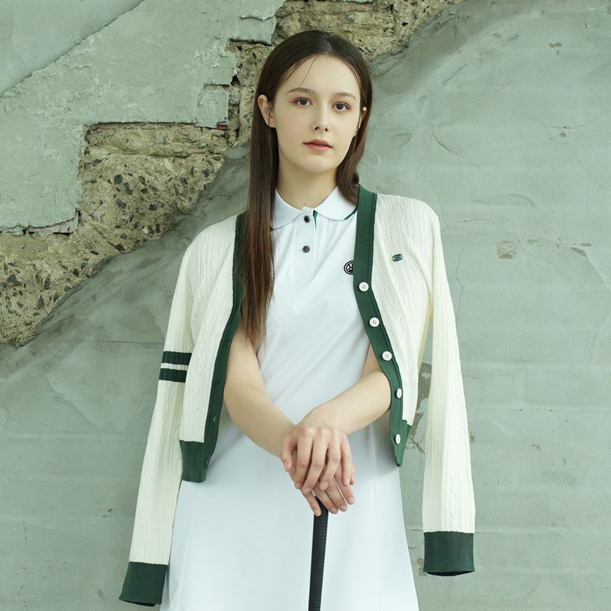 트리메르(TRIMERE) 스트라이프 포인트 케이블 니트 가디건 IVORY