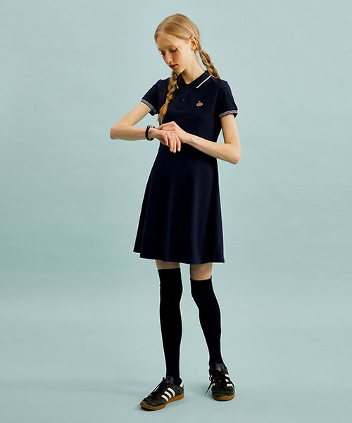 [ KIRSH ]★SMALL CHERRY FLARED PIQUE DRESS MUSINSA | KIRSH Small Cherry Flare Pique Dress [Purple]