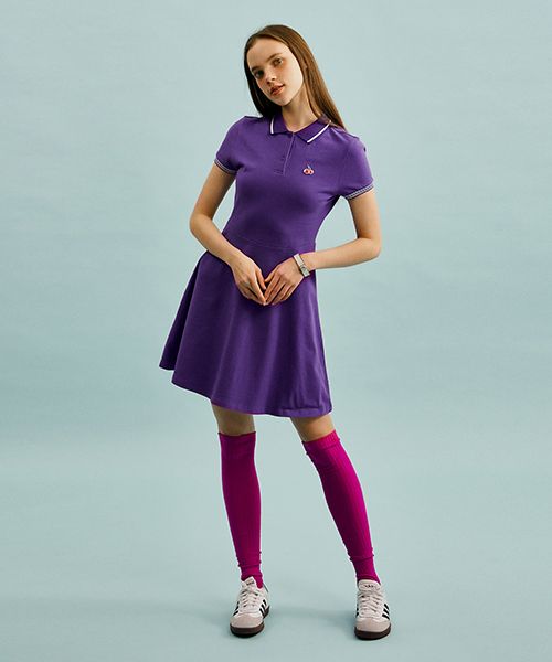 [ KIRSH ]★SMALL CHERRY FLARED PIQUE DRESS MUSINSA | KIRSH Small Cherry Flare Pique Dress [Purple]
