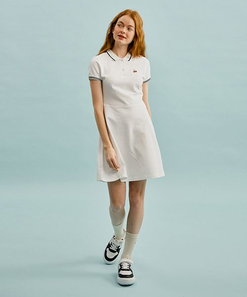 MUSINSA | KIRSH Small Cherry Flare Pique Dress [White]