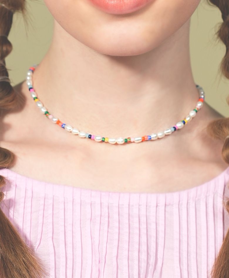 Freshwater pearl color beads choker Necklace  밥풀 담수진주 컬러 비즈 초커 목걸이 4mm 5mm