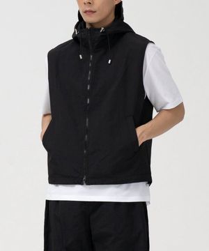 하이넥 나일론 후드 집업 베스트 (BLACK)