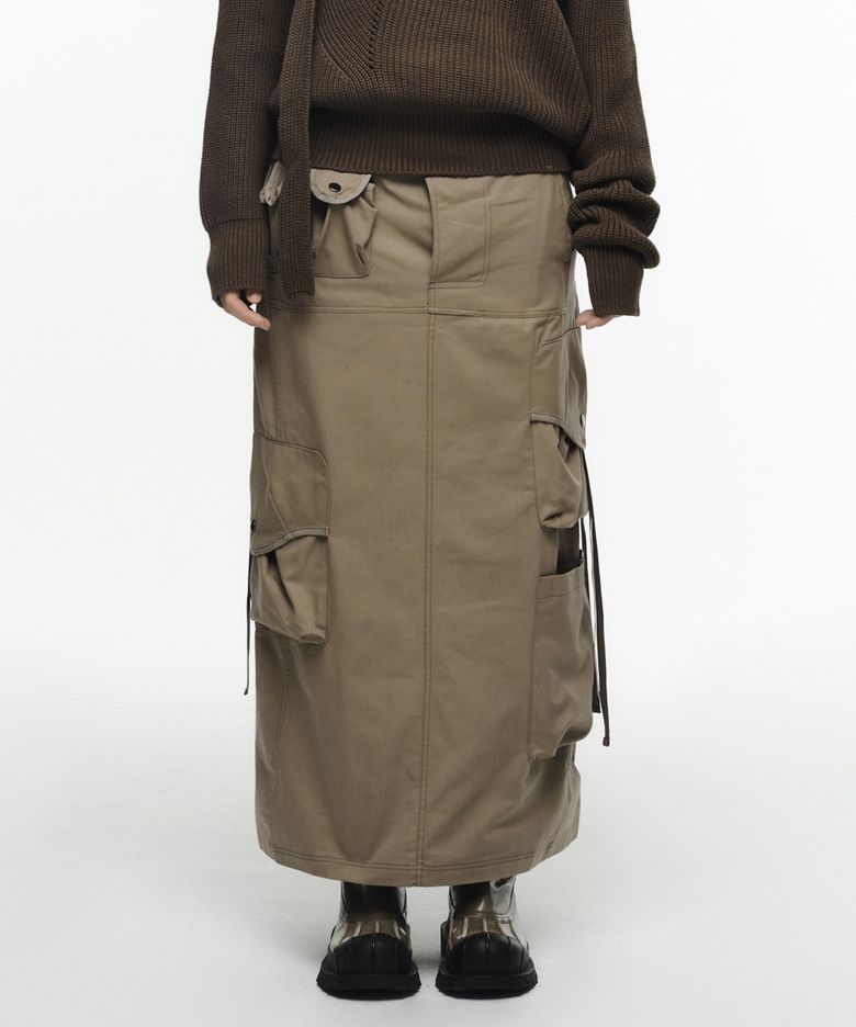 STRAP CARGO MAXI SKIRT VINTAGE BEIGE