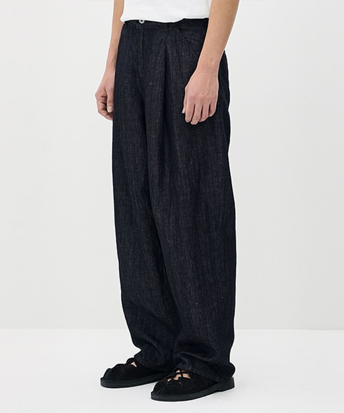 에러스익셉티드(ERRORS EXCEPTED) LDP128DB 플리츠 린넨 데님팬츠 (One wash)