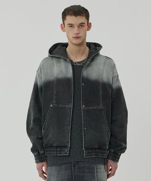 WASHING DENIM SNAP HOOD BLACK