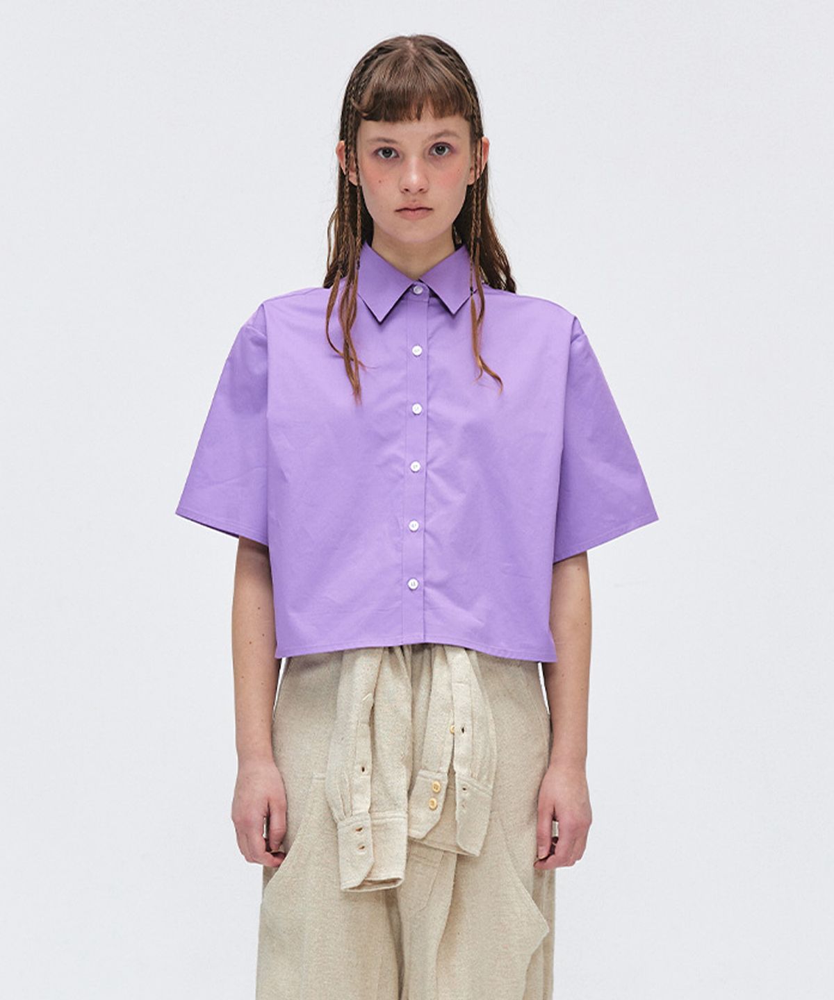 이지오 우먼(EZIO WOMEN) Wide Cropped Half Shirt_Violet