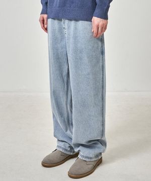 스티치 와이드 데님 팬츠 라이트 블루