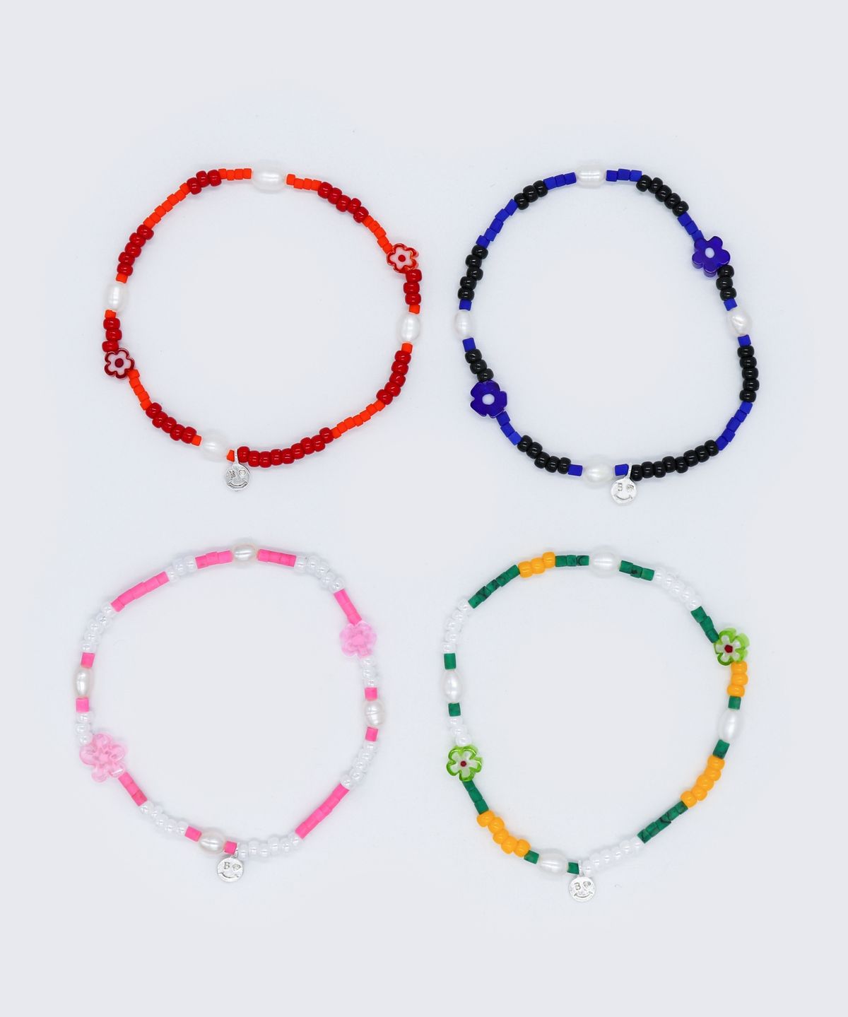 봉보(BONBEAU) Water pearl flower charm beads Bracelet 담수진주 미니 스마일 꽃 참 비즈 팔찌