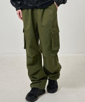 코튼 와이드 카고팬츠 카키