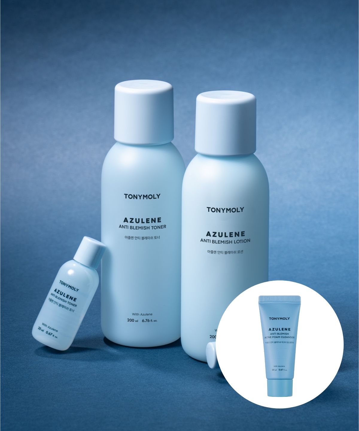 토니모리(TONYMOLY) 아줄렌 안티 블레미쉬 2종 세트(스킨200+20ml,로션 200+20ml)(+폼클렌저 20ml 증정)