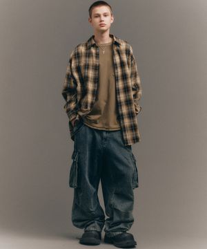 DENIM PLEATED CARGO PANTS / 2 COLOR