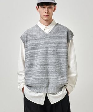 투톤 배색 니트 베스트 그레이