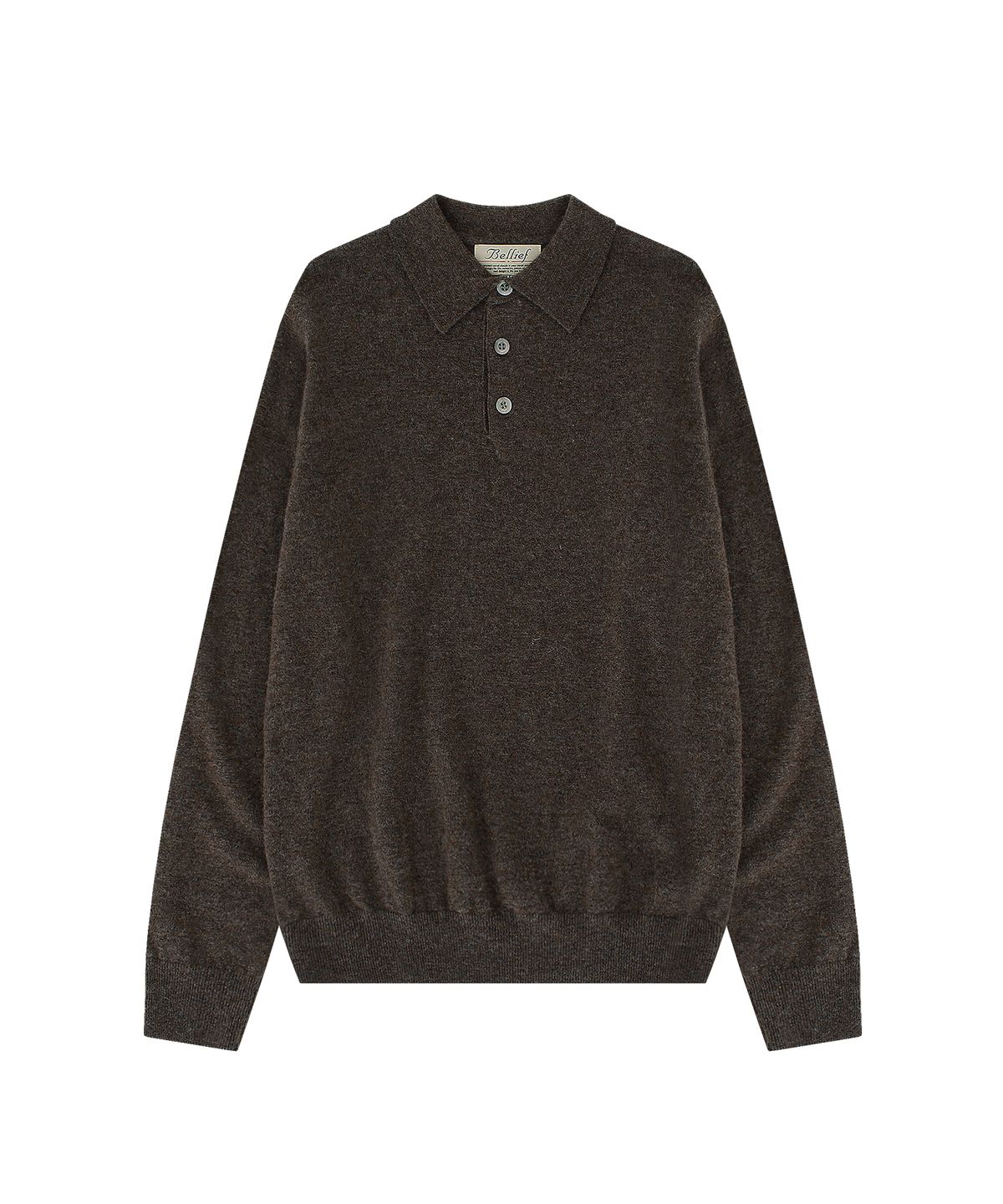 벨리프(BELLIEF) Wool Pique Long Sleeved Polo Knit (MELANGE WOOD)